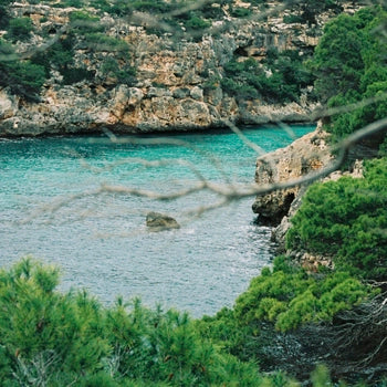 Paisaje mediterráneo con mar y naturaleza que favorece bienestar, calma y longevidad.