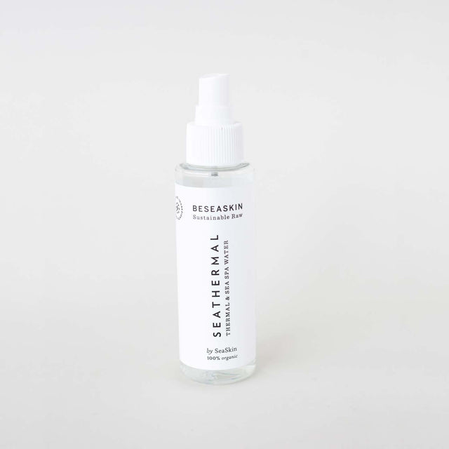 Envase de tónico facial hidratante de Beseaskin, 100% orgánico a base de Agua Termal y Concentrado de Posidonia con fondo blanco.